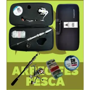 Combo Caña 2.40 con Reel Maletin Multi Señuelos