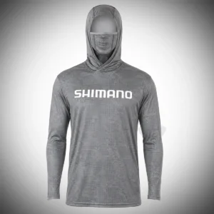 Remera Shimano 3XL Manga Larga Cuello y Capucha Gris Osc UV